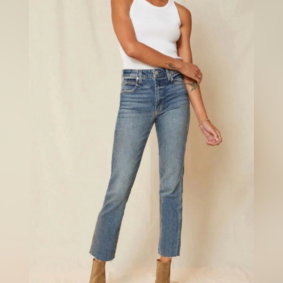 AMO Denim Chloe Crop Raw Hem Straight Leg Jeans In Kismet Sz 31